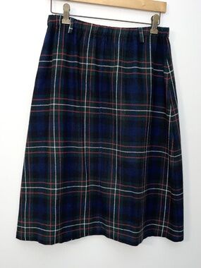 Hunter Wool Skirt M/L Blue Tartan Plaid Midi Vintage Schoolgirl Lined